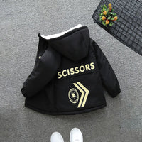 Boys Black Hooded Long Sleeves Fleece Lined Jacket Coats & Jackets   