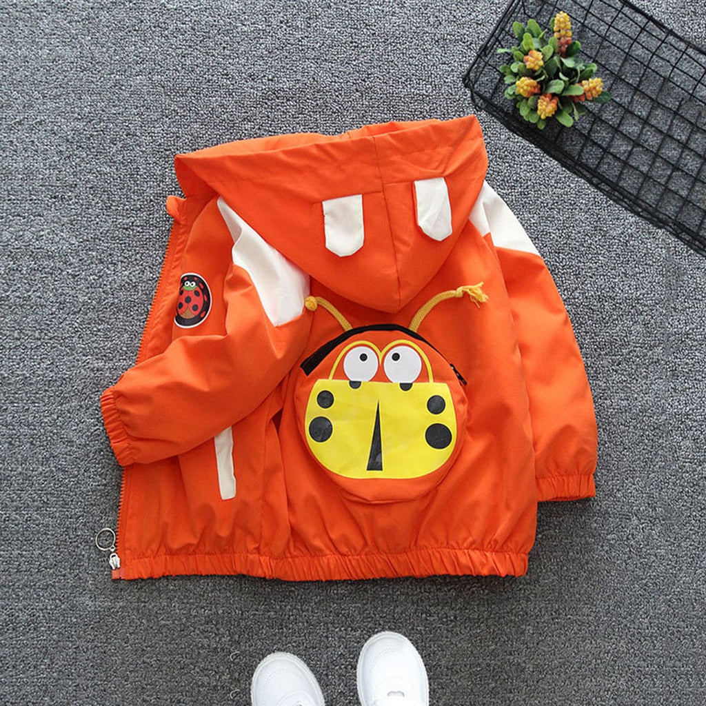 Boys Orange Ladybug Printed Front Open Hooded Fashion Jacket Coats & Jackets   