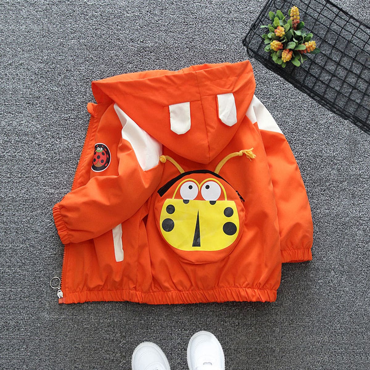 Boys Orange Ladybug Printed Front Open Hooded Fashion Jacket Coats & Jackets   