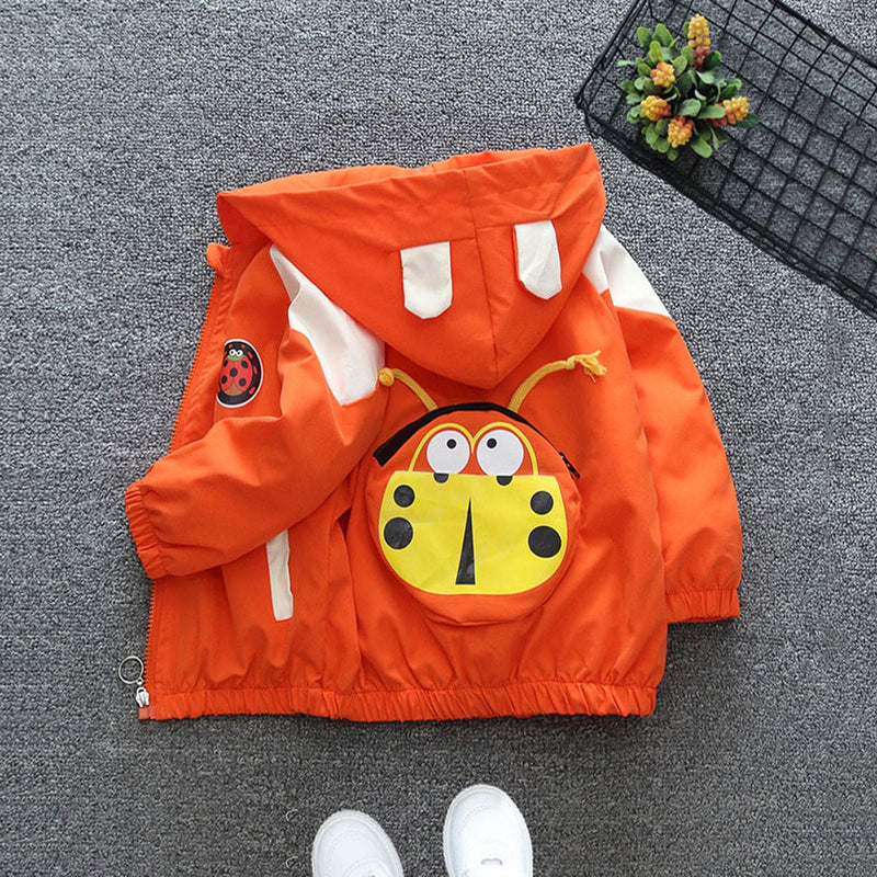 Boys Orange Ladybug Printed Front Open Hooded Fashion Jacket Coats & Jackets   