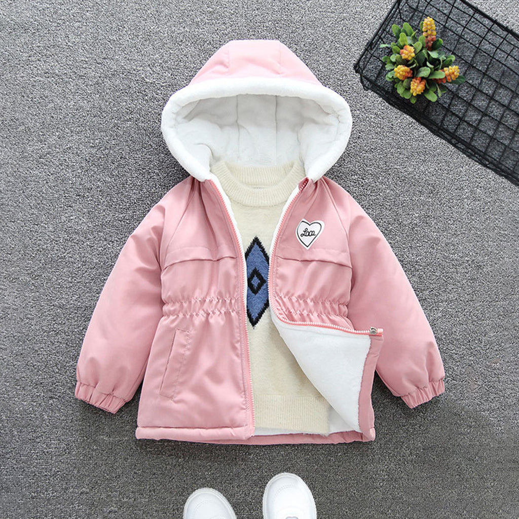 Girls Pink Elasticated Waist Hooded Fleece Lined Jacket Coats & Jackets Pink 1-2 Y 