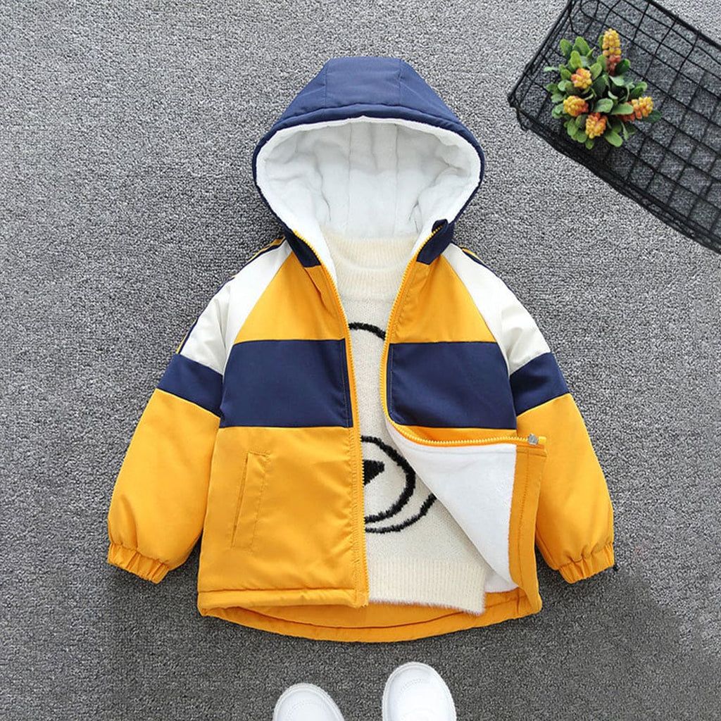 Boys Yellow Color-blocked Back Pocket Fleece Lined Jacket Coats & Jackets Yellow 1-2 Y 