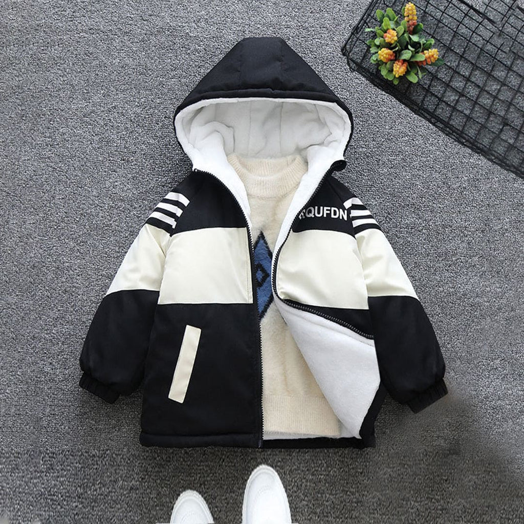 Boys White Hooded Full Sleeves Fleece Lined Jacket Coats & Jackets White 1-2 Y 