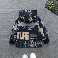 Boys Navy Text Print Hooded Long Sleeve Jacket Coats & Jackets   