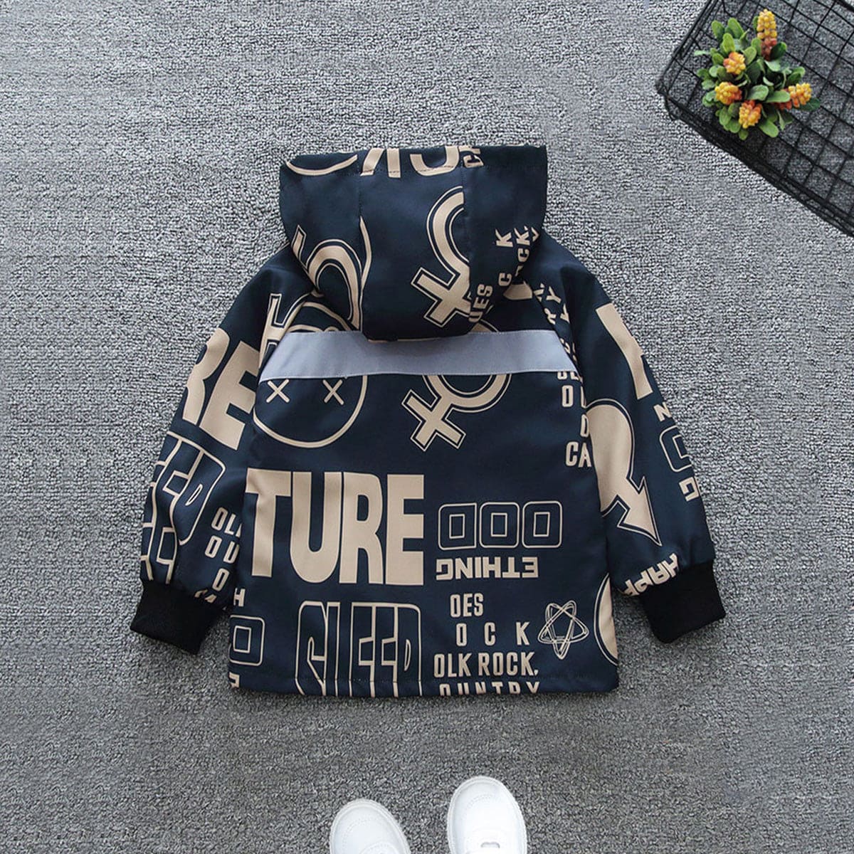 Boys Navy Text Print Hooded Long Sleeve Jacket Coats & Jackets   