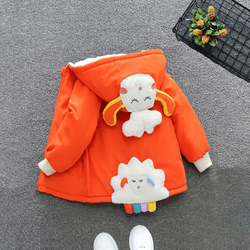 Girls Orange Cartoon Embroidered Hooded Fleece Lined Jacket Coats & Jackets Orange 1-2 Y 