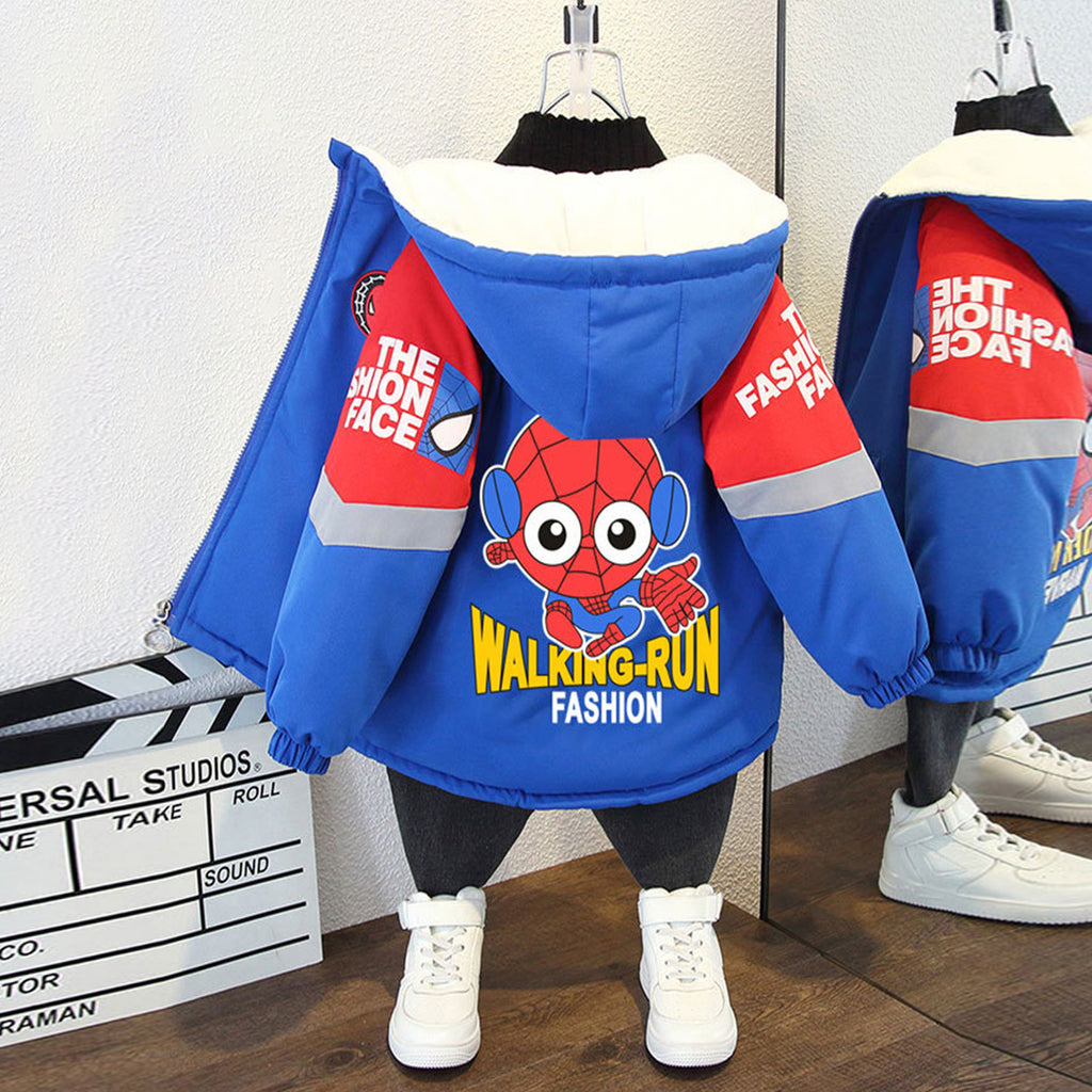 Boys Blue Cartoon Character Print Hooded Jacket Coats & Jackets Blue 1-2 Y 