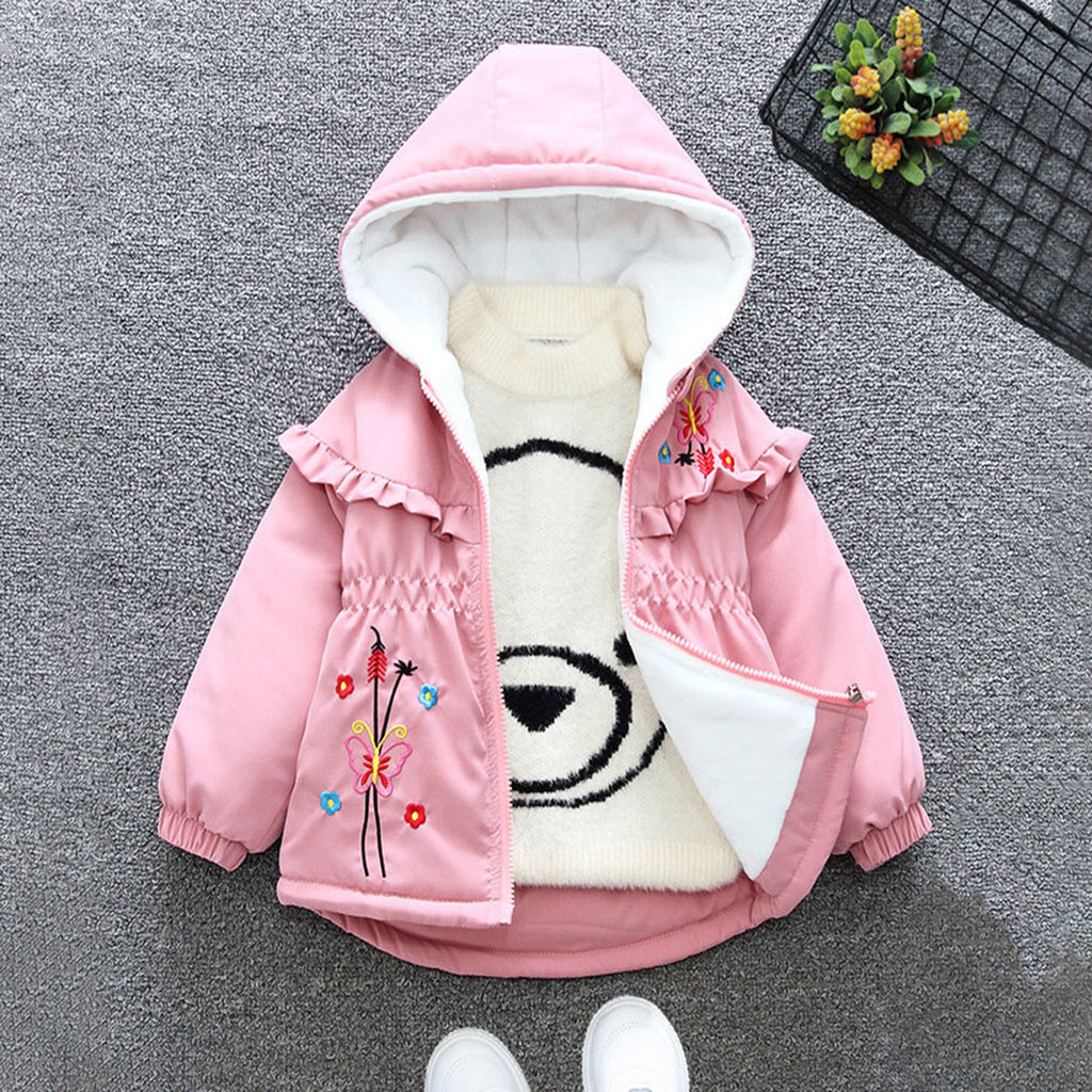 Girls Pink Embroidered Elasticated Waist Fleece Jacket Coats & Jackets Pink 1-2 Y 