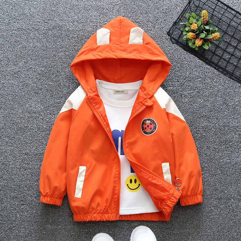 Boys Orange Ladybug Printed Front Open Hooded Fashion Jacket Coats & Jackets Orange 1-2 Y 