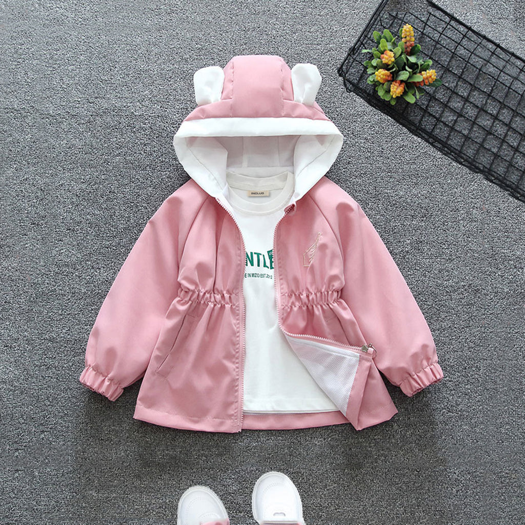 Girls Pink Back Wings Cute Hooded Jacket With Elasticated Waist Coats & Jackets Pink 1-2 Y 