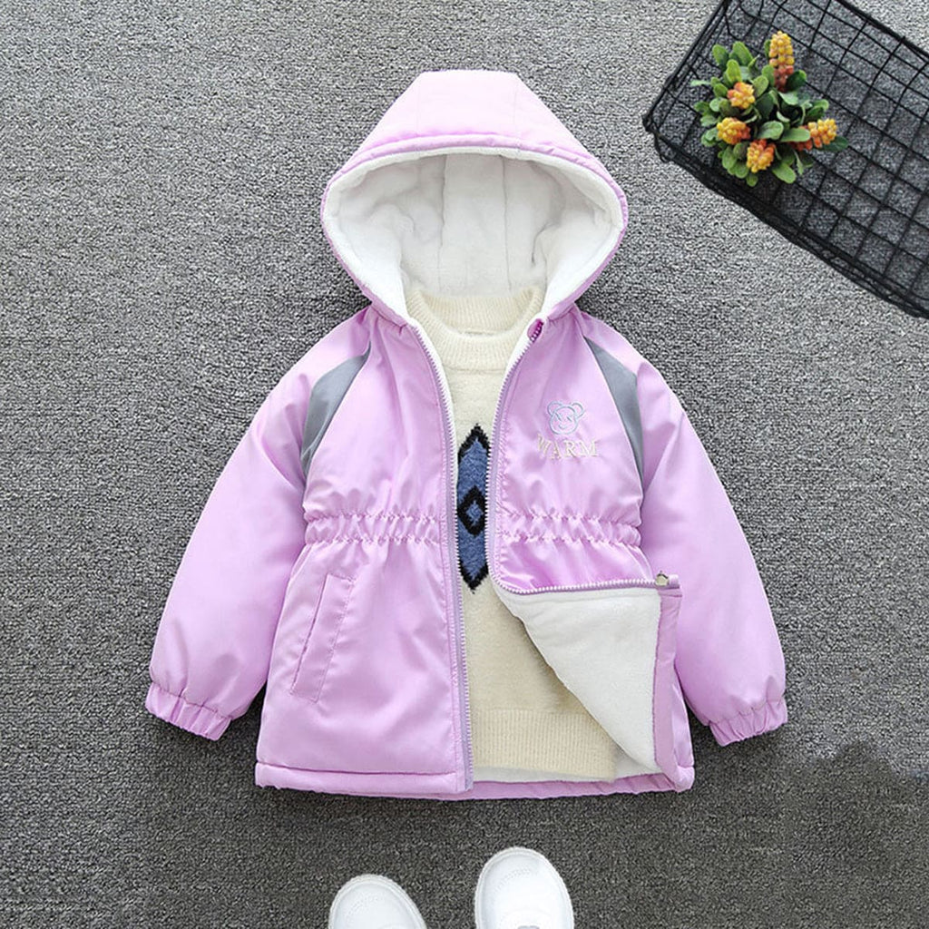 Girls Purple Embroidered Elasticated Waist Fleece Jacket Coats & Jackets Purple 1-2 Y 