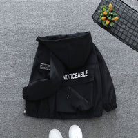 Boys Black Printed Front Open Jacket With Back Big Pockets Coats & Jackets   