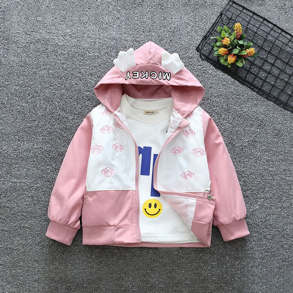 Girls Pink Applique Embroidered Hooded Jackets Coats & Jackets Pink 1-2 Y 