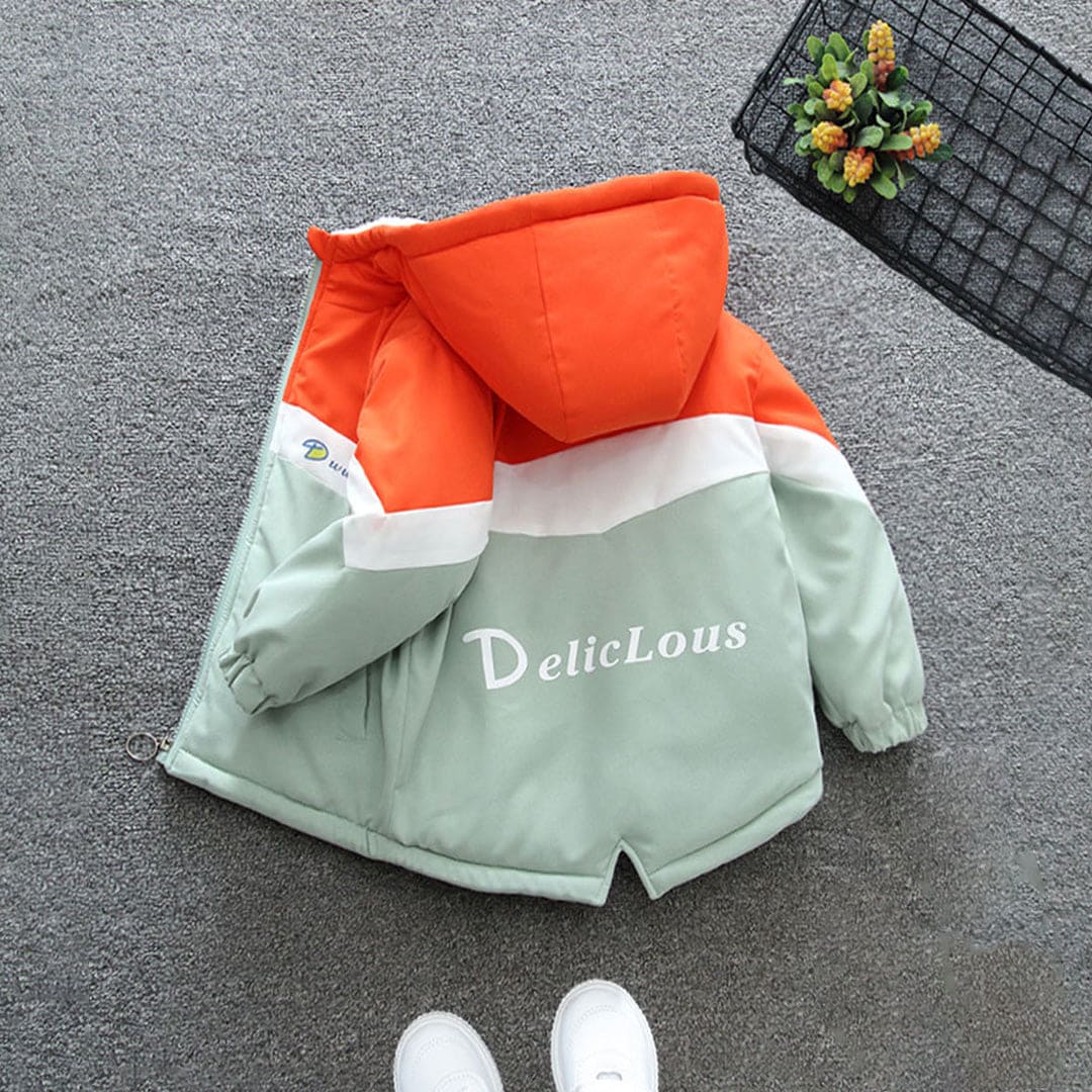 Girls Orange Colorblocked Hooded Fleece Jacket Coats & Jackets   