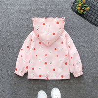 Girls Pink Strawberry Print Long Sleeve Hooded Jackets Coats & Jackets   