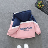 Boys Pink Printed Front Open Hooded Color-blocked Trendy Jacket