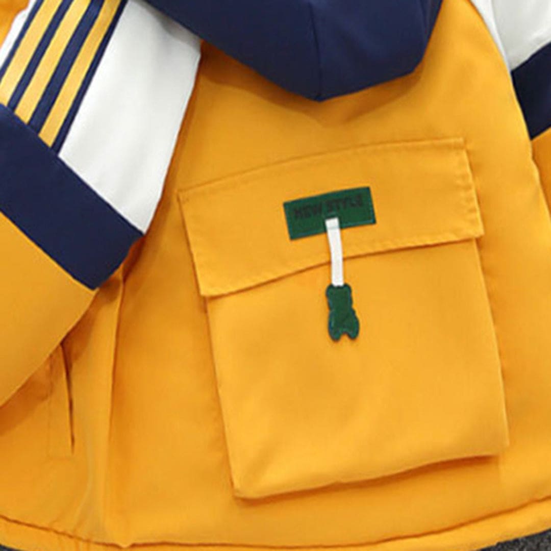 Boys Yellow Color-blocked Back Pocket Fleece Lined Jacket Coats & Jackets   