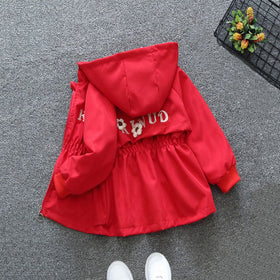 Girls Red Flower Applique Hooded Long Sleeve Jacket Coats & Jackets   