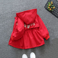 Girls Red Flower Applique Hooded Long Sleeve Jacket Coats & Jackets   