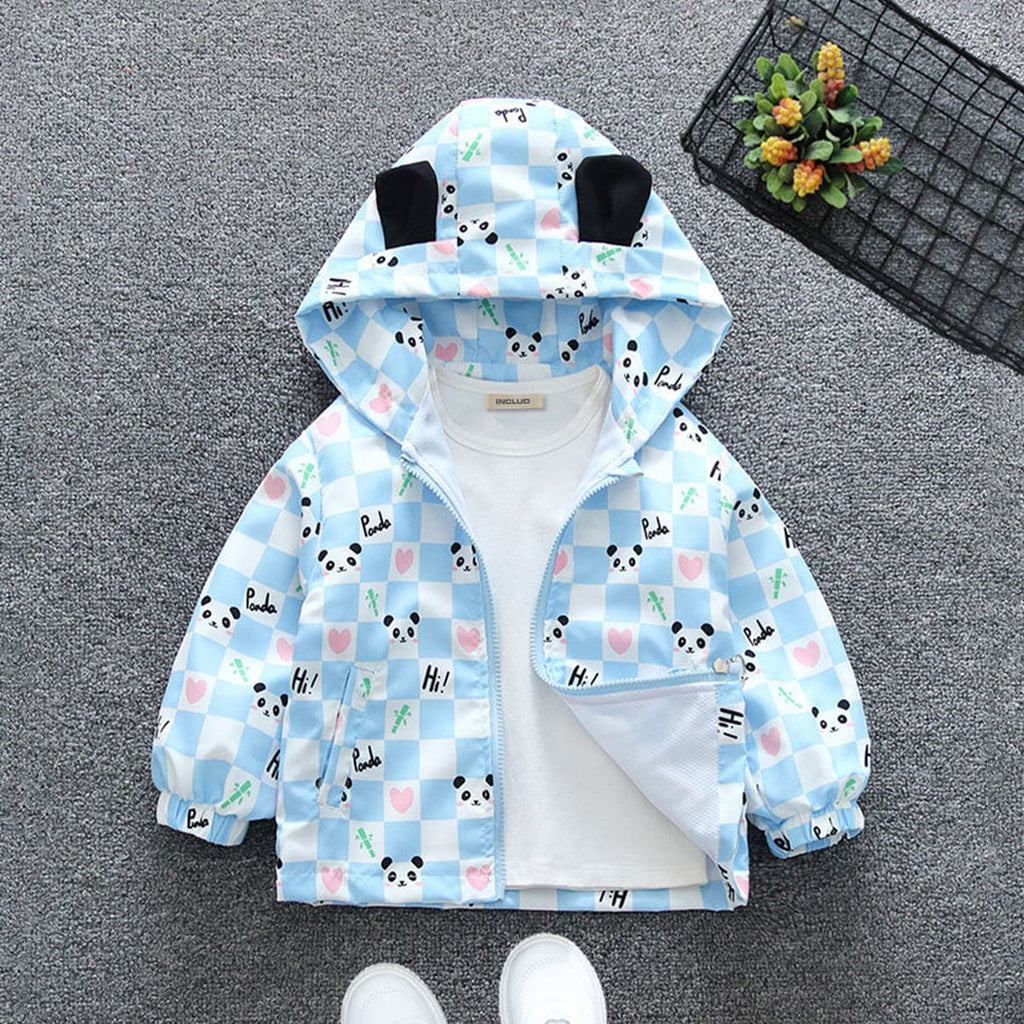 Girls Blue Panda Printed Hooded Trendy Jacket Coats & Jackets Blue 1-2 Y 