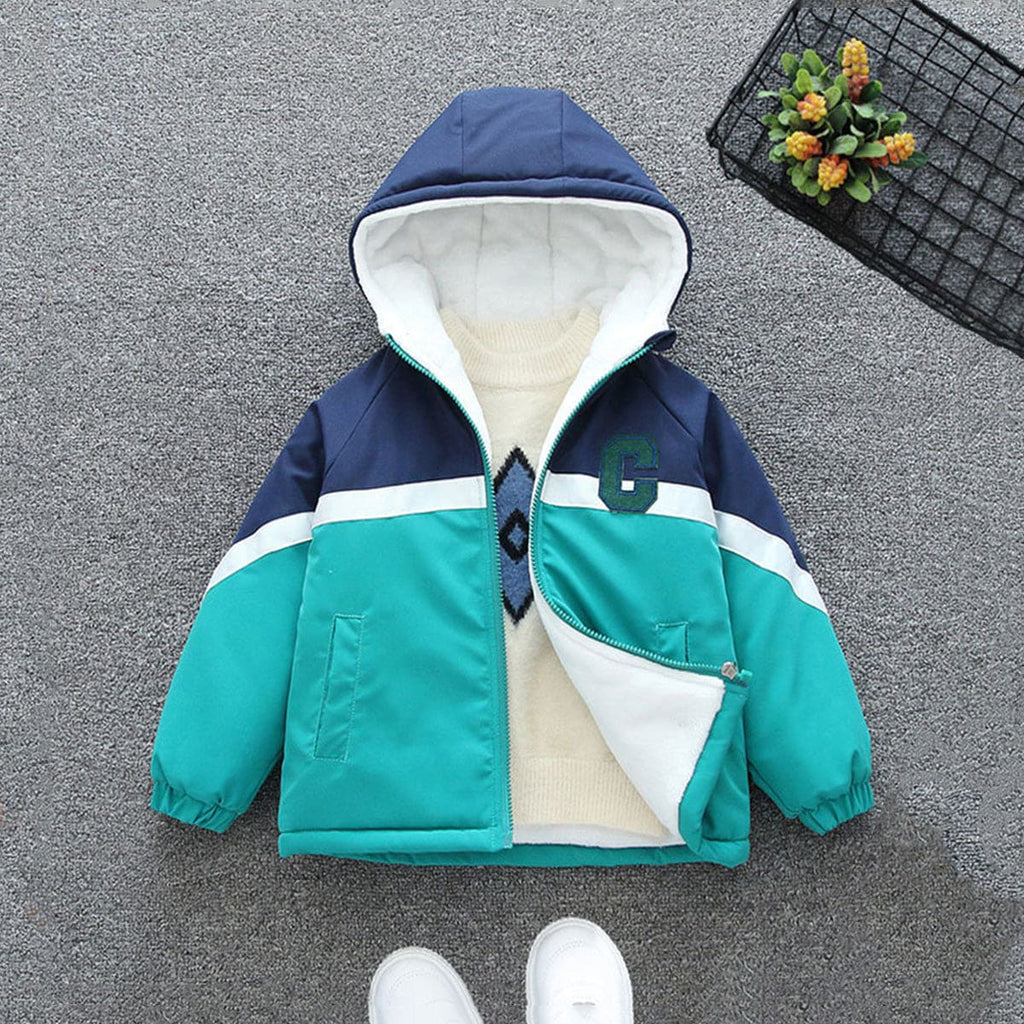 Boys Green Printed Colorblocked Hooded Fleece Jacket Coats & Jackets Green 1-2 Y 