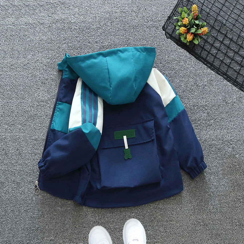 Boys Navy Colorblocked Hooded Jacket Coats & Jackets   