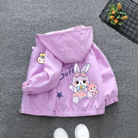 Girls Purple Cute Rabbit Printed Front Open Hooded Jacket Coats & Jackets   