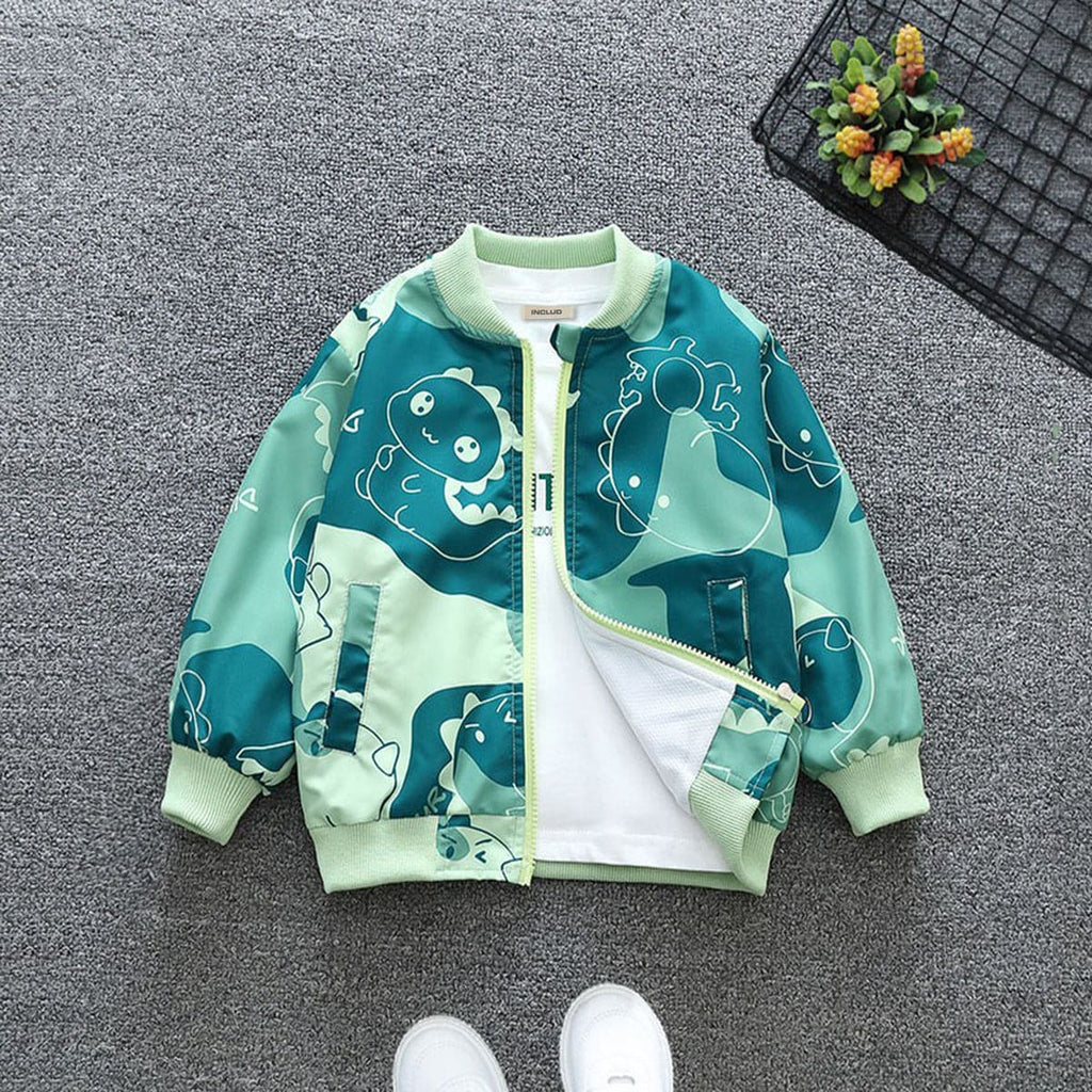 Boys Dragon Graffiti Printed Front Open Trendy Jacket Coats & Jackets Green 1-2 Y 