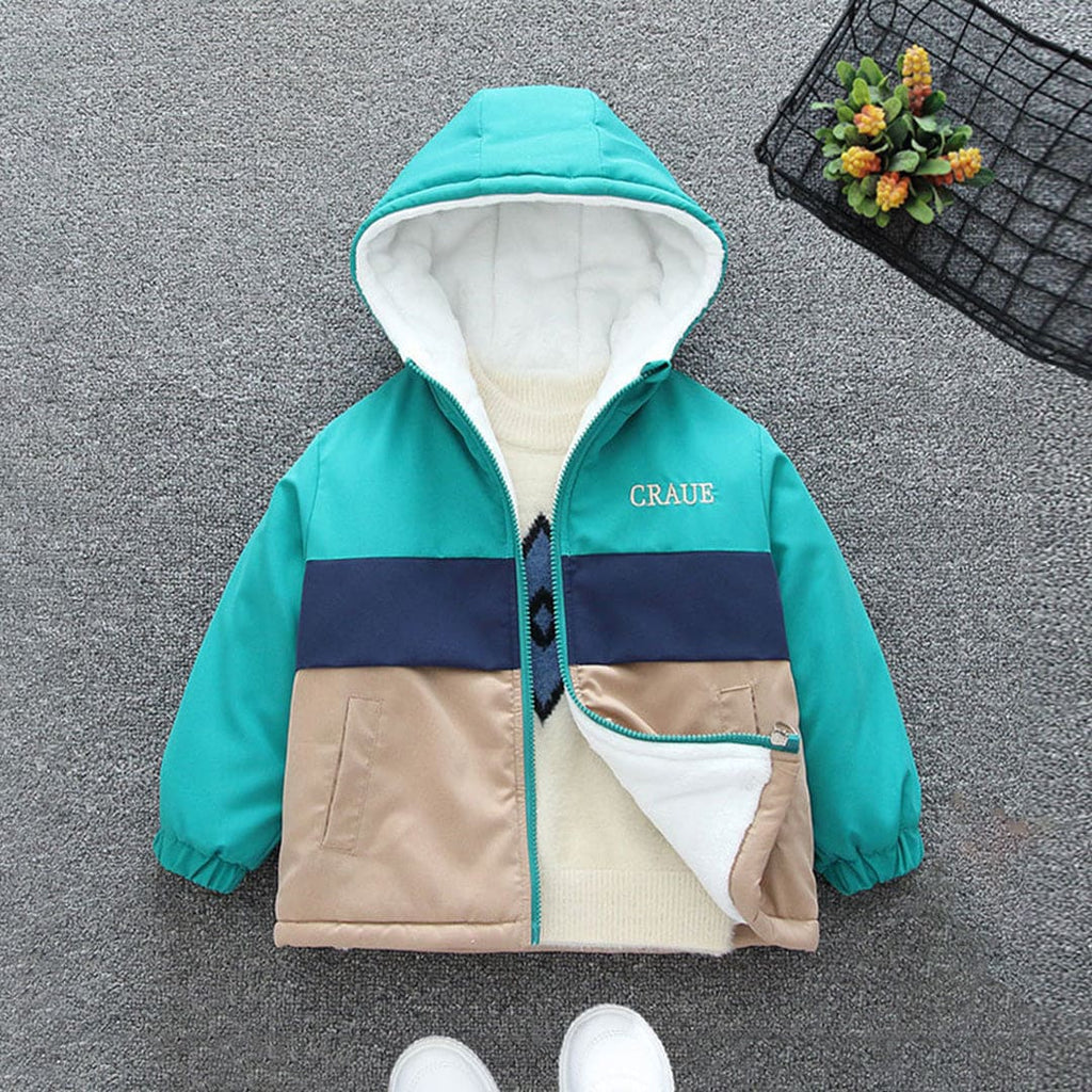 Boys Sea Green Color-blocked Full Sleeves Fleece Lined Jacket not updated Coats & Jackets Sea Green 1-2 Y 