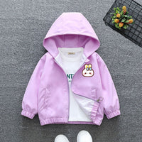 Girls Purple Cute Rabbit Printed Front Open Hooded Jacket Coats & Jackets Purple 1-2 Y 