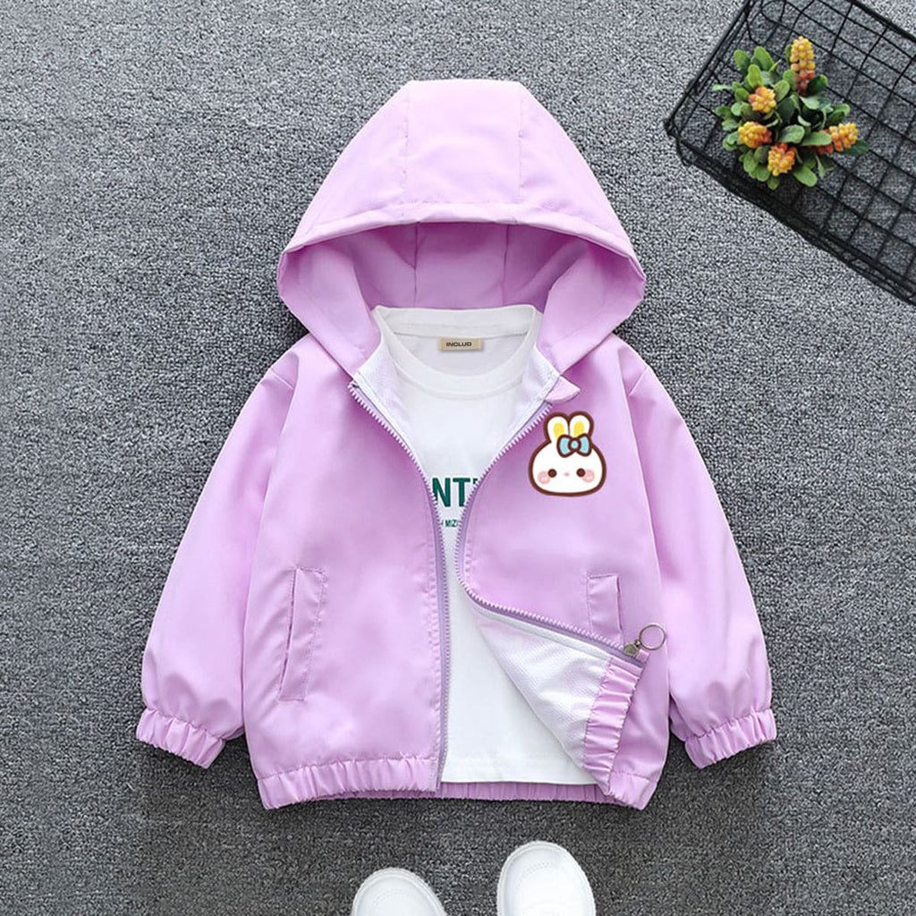 Girls Purple Cute Rabbit Printed Front Open Hooded Jacket Coats & Jackets Purple 1-2 Y 