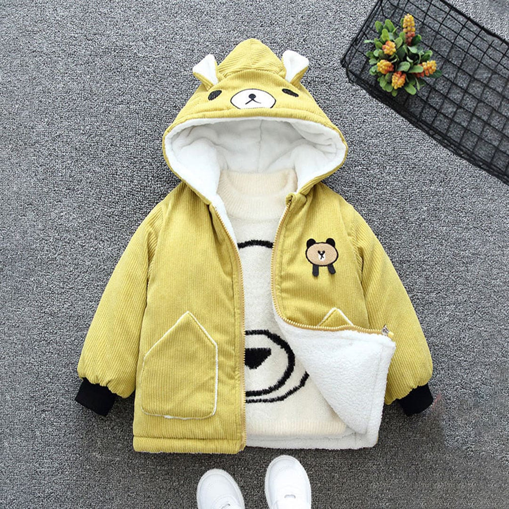 Boys Yellow Bear Faced Hoodie Corduroy Jacket With Fleece Lining Coats & Jackets Yellow 1-2 Y 