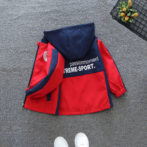 Boys Red Printed Front Open Hooded Trendy Jacket With Side Pockets Coats & Jackets   