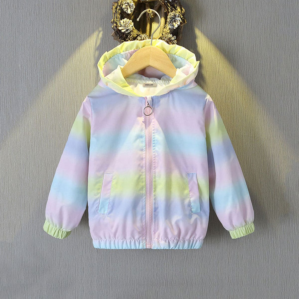 Girls Multicolor Print Hooded Jackets With Hand Applique Coats & Jackets Multicolor 1-2 Y 