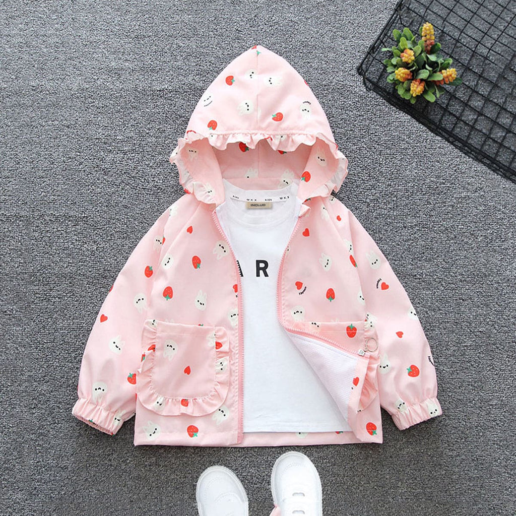 Girls Pink Strawberry Print Long Sleeve Hooded Jackets Coats & Jackets Pink 1-2 Y 