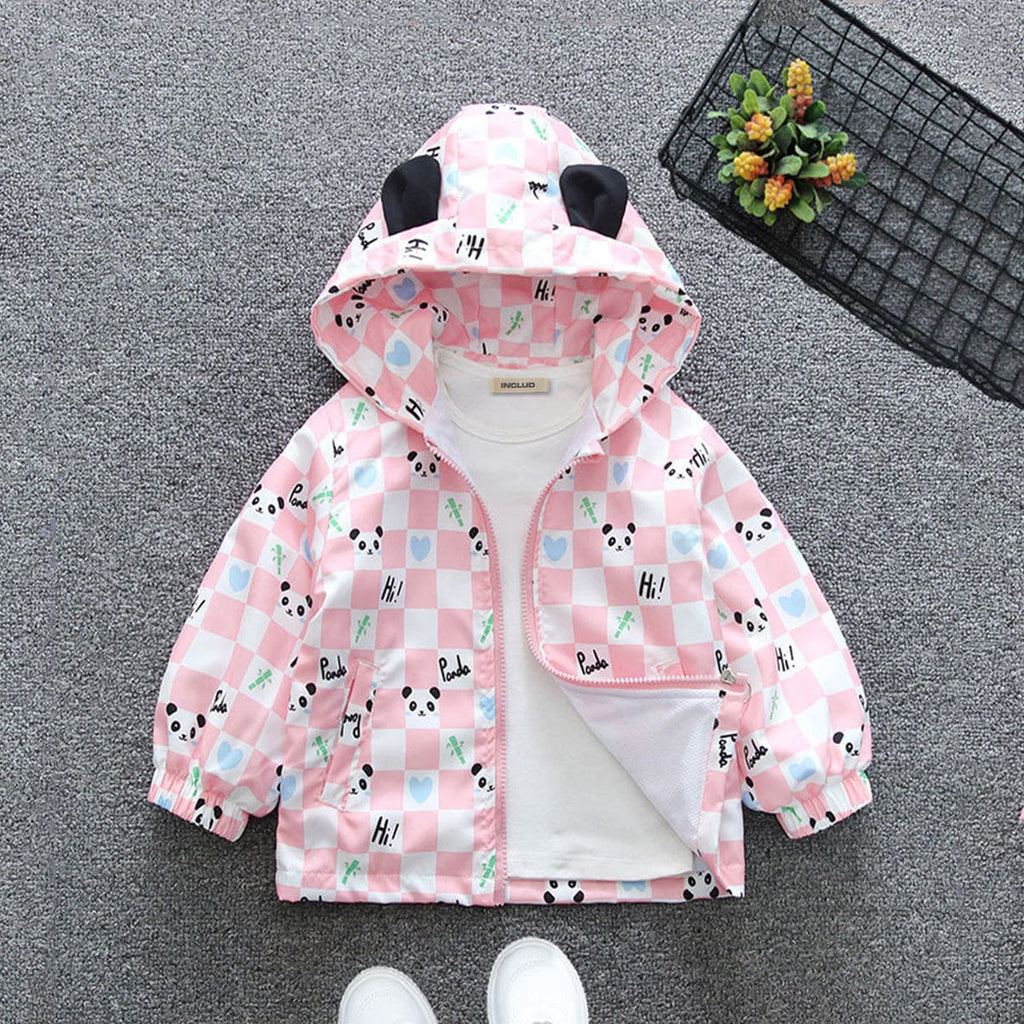 Girls Pink Panda Printed Front Open Hooded Trendy Jacket Coats & Jackets Pink 1-2 Y 