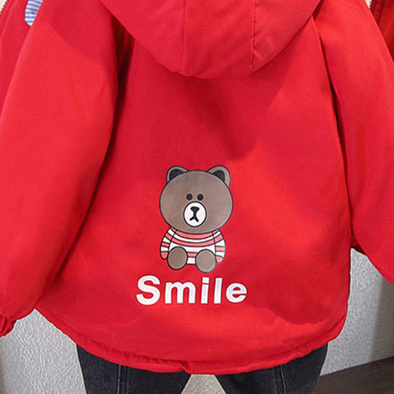 Girls Red Teddy Print Hooded Fleece Lined Jacket Coats & Jackets   