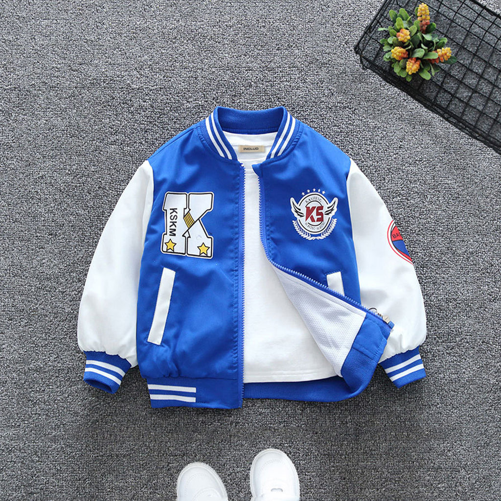 Boys Blue Basketball Printed Front Open Trendy Sporty Jacket Coats & Jackets Blue 1-2 Y 