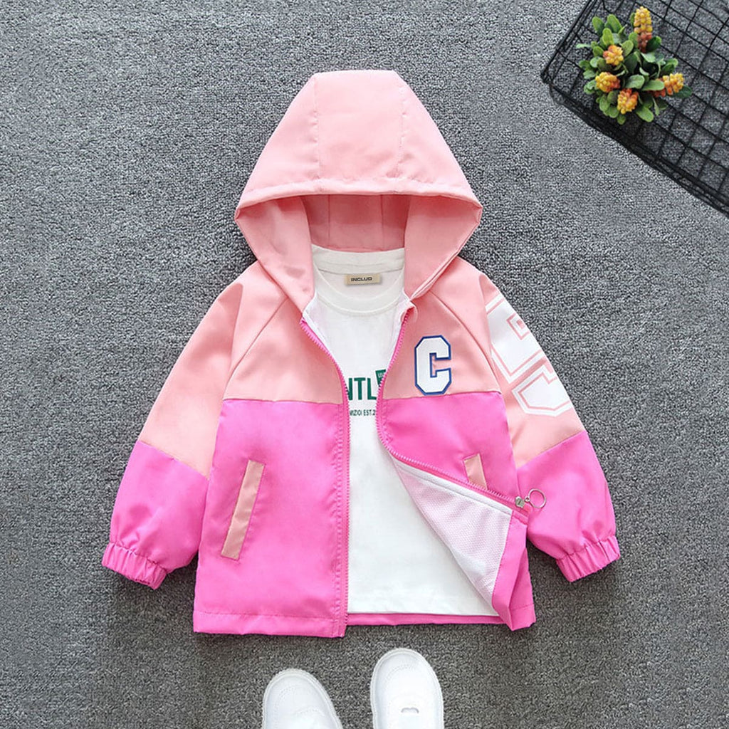 Girls Pink Printed Color-blocked Hooded Jacket With Back Pocket Coats & Jackets Pink 1-2 Y 