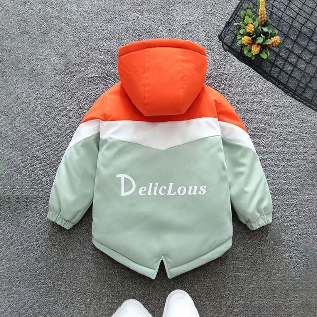 Girls Orange Colorblocked Hooded Fleece Jacket Coats & Jackets   