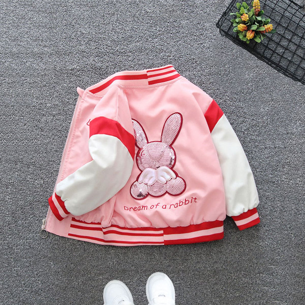 Girls Pink Sequined Rabbit Embroidery Trendy Fashion Jacket Coats & Jackets Pink 1-2 Y 