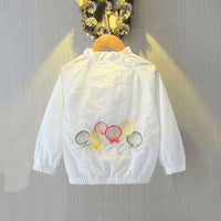 Girls White Balloon Embroidered Front Open Thin Jacket Coats & Jackets   