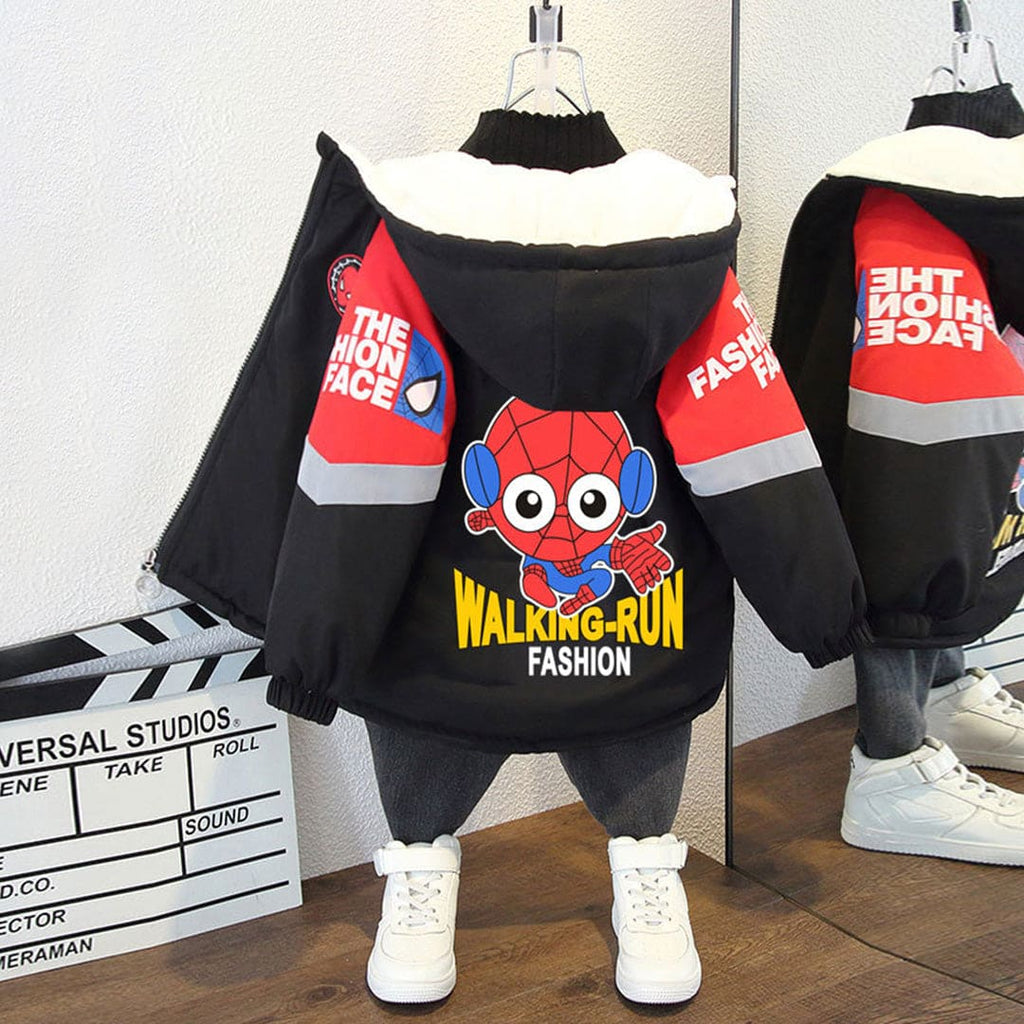 Boys Black Cartoon Character Print Hooded Jacket Coats & Jackets Black 1-2 Y 