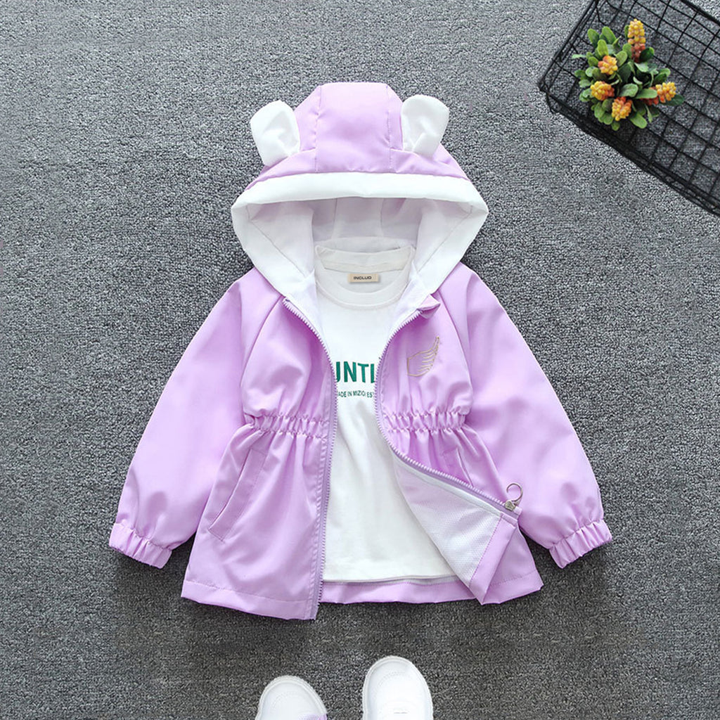 Girls Purple Back Wings Hooded Jacket With Elasticated Waist Coats & Jackets Purple 1-2 Y 