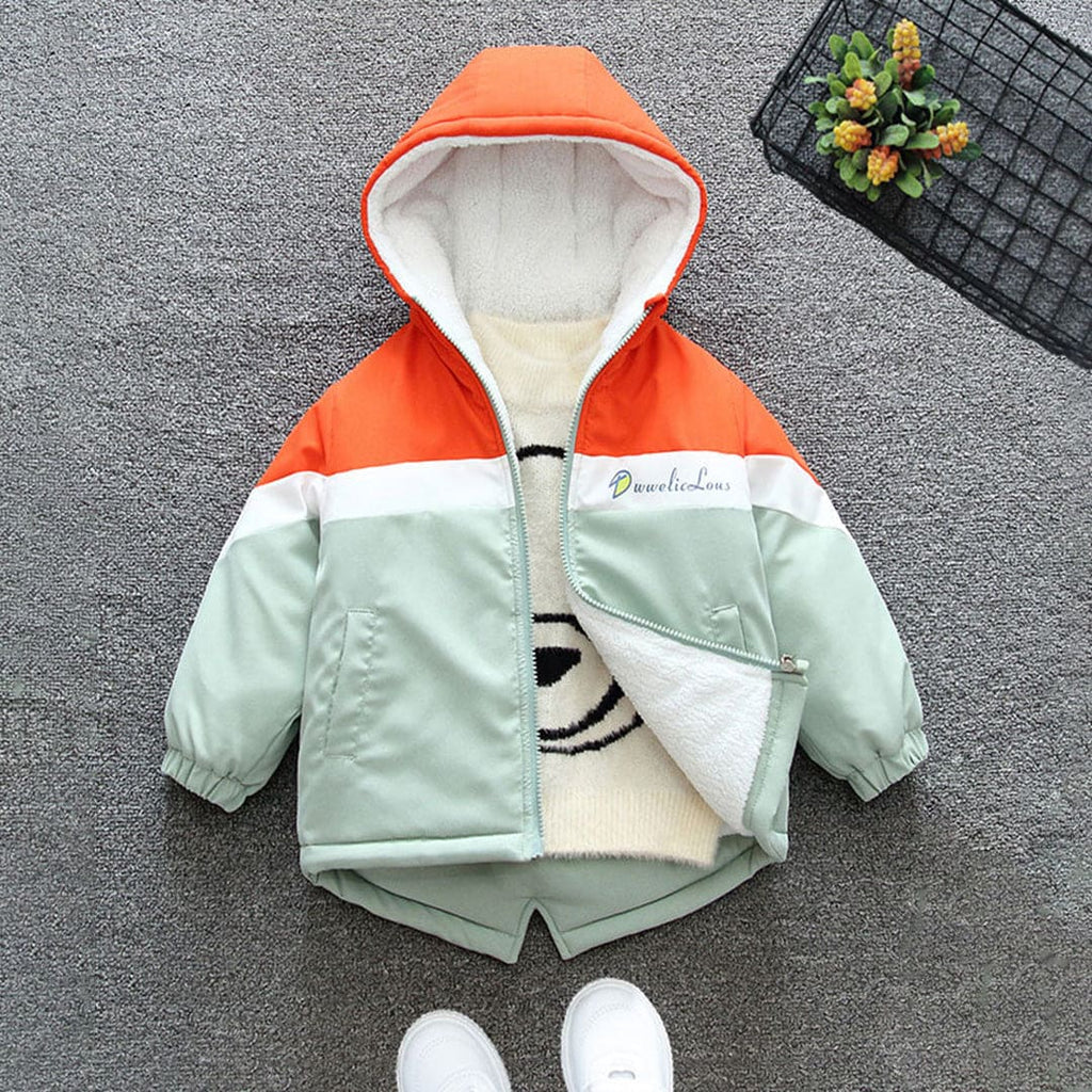 Girls Orange Colorblocked Hooded Fleece Jacket Coats & Jackets Orange 1-2 Y 