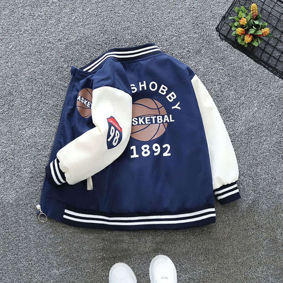 Boys Blue Basketball Print Front Open Trendy Sporty Jacket Coats & Jackets   