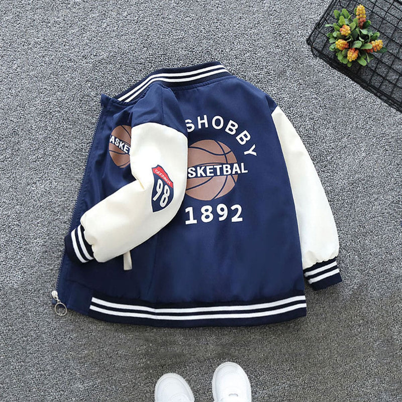 Boys Blue Basketball Print Front Open Trendy Sporty Jacket Coats & Jackets   