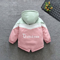 Girls Pink Color-blocked Hooded Fleece Lined Jacket Coats & Jackets   