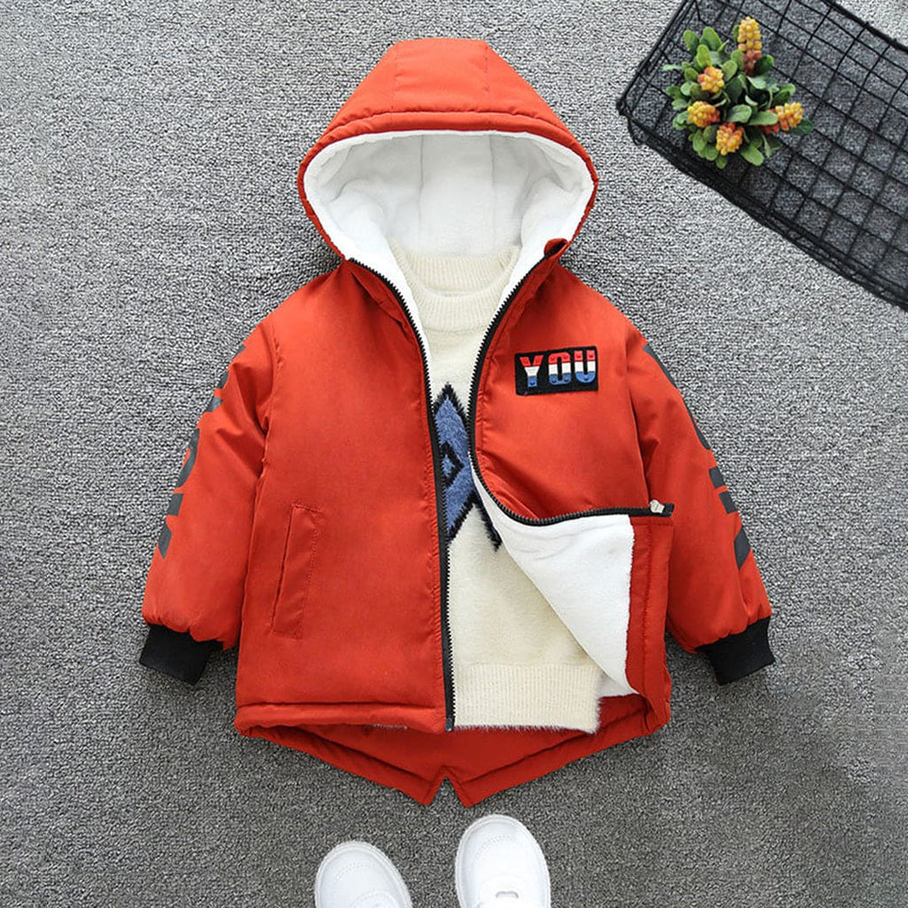 Boys Red Hooded Full Sleeves Back Zip Detail Fleece lined Jacket Coats & Jackets Red 1-2 Y 