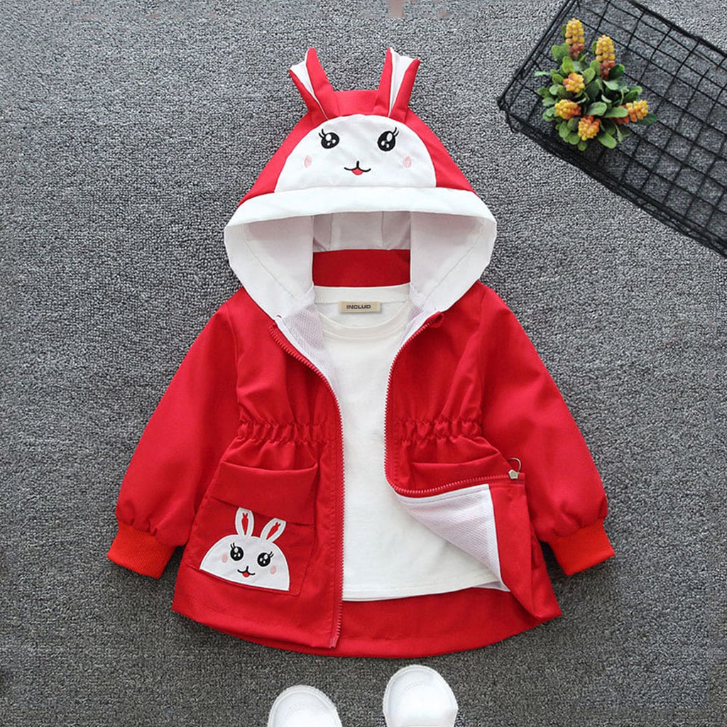 Girls Red Cartoon Printed Long Sleeve Hooded Jacket Coats & Jackets Red 1-2 Y 